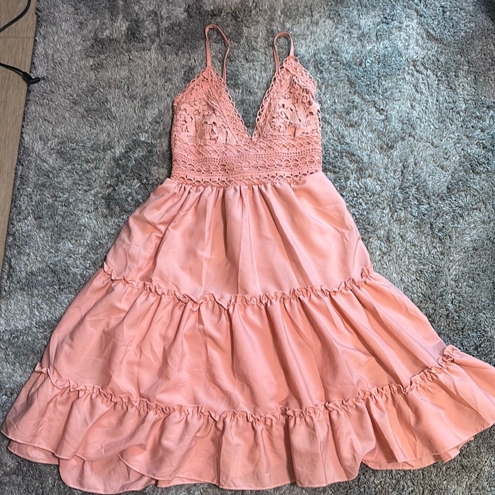 Pink, Lacey, No back, Flowy, Dress